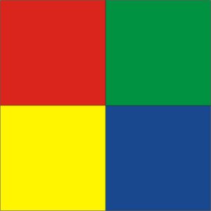 Die vier Farben des clabaudrio sind rot, grün, gelb, blau